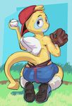  anthro anthrofied apis backwards_baseball_cap ball baseball_(ball) baseball_cap baseball_glove caprino_bencivenni clothing cub dunsparce hat kneeling legwear looking_at_viewer looking_back low-riding male nintendo outside pok&eacute;mon rear_view scalie shorts sneakers socks solo sweat tight_clothing video_games whale_tail young 