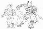  animal_genitalia anthro balls draconian dragon horn kandan knight male monochrome nipples penis salamander_(artist) scalie sheath sketch solo tapering_penis traditional_media_(artwork) warrior 