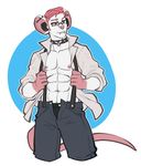  abs anthro collar eyewear facial_piercing faint glasses lip_piercing male mammal mouse nipple_piercing nipples piercing rodent smile solo standing suspenders 
