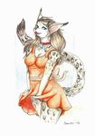  anthro clothing collar dress feline female looking_at_viewer mammal open_mouth pussy smile snowyzi solo traditional_media_(artwork) 