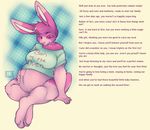  belly big_belly caption clothing female lagomorph mammal mind_control nutcase pregnant rabbit shirt text transformation 