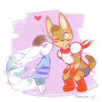  &lt;3 ambiguous_gender anthro canine chibi clothed clothing duo fennec fox kissing male mammal sketch snowyzi standing 