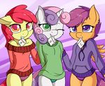  anthro anthrofied apple_bloom_(mlp) clothed clothing colored cub cutie_mark_crusaders_(mlp) digital_media_(artwork) earth_pony equine fearingfun feathered_wings feathers female friendship_is_magic fur group hair hands_behind_back hi_res horn horse looking_at_viewer mammal mouth_hold multicolored_hair my_little_pony one_eye_closed orange_feathers pegasus pony purple_hair scootaloo_(mlp) smile sweetie_belle_(mlp) two_tone_hair underwear unicorn wings wink young 