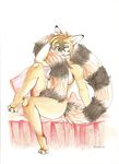 anthro canine female fennec fox looking_at_viewer mammal nude one_eye_closed sitting smile snowyzi solo traditional_media_(artwork) 