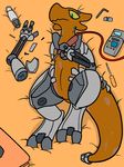  2016 ambiguous_gender amputee anthro cybernetics cyborg dakimakura_design kobold lying machine nude on_back robot scar tricorder trout_(artist) 