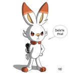  angry delet_this fur gun lagomorph mammal meme nintendo pok&eacute;mon pok&eacute;mon_(species) ranged_weapon scorbunny simple_background solo standing tad334 video_games weapon white_background white_fur 