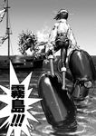  ass bare_shoulders boots choufu_shimin comic from_behind greyscale hat kantai_collection kirishima_(kantai_collection) monochrome ocean page_number ribbon-trimmed_sleeves ribbon_trim shinkaisei-kan ship short_hair translated tricorne watercraft 