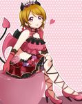  blush brown_hair devil dress gloves horns koizumi_hanayo love_live!_school_idol_project shirt_hair smile violet_eyes 