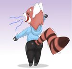  big_butt bit-small bit_gag bubble_butt butt clothed clothing cute gag hoodie leggings legwear male mammal open_mouth red_panda tight_clothing yawn 