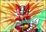  blonde_hair bodysuit english helmet hi-go! holding holding_weapon long_hair male_focus rockman rockman_zx solo vent weapon 