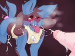  2017 ahegao all_fours ambiguous_gender blush colored cum cum_in_mouth cum_inside cum_on_face cum_on_penis cumshot digital_media_(artwork) duo ejaculation erection fatcnt fellatio fur horn human interspecies looking_pleasured lucario male mammal nintendo open_mouth oral orgasm panting penis pok&eacute;mon pok&eacute;philia raised_tail red_eyes sex sex_toy simple_background smile sweat tongue tongue_out twitching vibrator video_games 