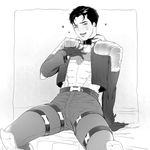 1boy black_hair character_request glove kiricloud male_focus monochrome naughty_face scar sitting smile solo tagme 