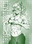  1girl abs dairoku_tenma female muscle navel solo sweat wink 
