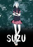  absurdres akuma_no_riddle blue_hair character_name crossed_arms full_body highres holding looking_at_viewer necktie orange_eyes pleated_skirt short_hair shutou_suzu skirt smile solo standing vice_(kuronekohadokoheiku) 