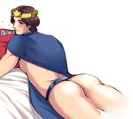  1boy anus ass blush brown_hair crown invitation kiricloud looking_at_viewer lying male_focus pillow smile solo 