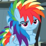  2019 alternate_hairstyle beavernator cutie_mark equine feathered_wings feathers female feral friendship_is_magic looking_at_viewer mammal my_little_pony pegasus rainbow_dash_(mlp) smug solo wings 