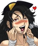  1girl ahegao black_hair blush daidouji_(senran_kagura) female hat long_hair open_mouth parted_lips red_eyes saliva senran_kagura 