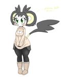  bit-small blush boots breasts cleavage clothed clothing cute emolga english_text female footwear keyhole_turtleneck leggings legwear nintendo pok&eacute;mon shy simple_background solo sweater text video_games wide_hips 