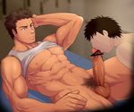  2boys abs age_difference bara bench bottomless coach erection large_penis locker_room multiple_boys muscle nipples pecs penis size_difference student teacher yaoi 