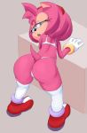  2019 absurd_res amy_rose anthro bent_over big_butt black_nose bra bracelet butt clothed clothing eulipotyphlan female footwear gloves green_eyes hair hedgehog hi_res jewelry legwear looking_back mammal open_mouth pink_hair punkinillus rear_view shoes short_hair solo sonic_(series) thigh_highs thong underwear 