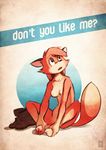  2017 absurd_res anthro blush boots breasts canine clothing cute dialogue dipstick_tail feet female footwear fox fox-pop fur hi_res mammal multicolored_tail nipples nude pink_fur pinup pose poster sitting soles solo spread_legs spreading 