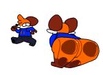 2023 anthro bent_over big_butt black_bottomwear black_clothing black_eyes black_nose black_pants blue_clothing blue_hoodie blue_topwear bottomless bottomwear brown_body brown_ears butt canid canine canis clothed clothing digital_media_(artwork) fox happy hoodie lego male mammal multicolored_body orange_body pants partially_clothed presenting presenting_hindquarters simple_background smile solo soups_(superiorfox) superiorfox thick_thighs three-quarter_view topwear walking white_background white_body