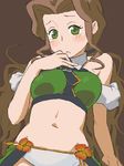  1girl blush brave_fencer_musashi brave_fencer_musashiden breasts brown_hair burrini female fontina green_eyes long_hair lowres musashi:_samurai_legend musashiden_ii nanasyu panties samurai_legend_musashi short_hair tamie underwear 