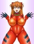  1girl ass_visible_through_thighs bodysuit breasts highres large_breasts long_hair looking_at_viewer neon_genesis_evangelion open_mouth plugsuit red_bodysuit skin_tight smile solo souryuu_asuka_langley yamagakitaze 