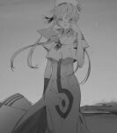  1girl aria_(manga) dress greyscale hat long_hair looking_at_viewer mizunashi_akari monochrome short_sleeves solo suiso_(owp) white_dress 