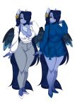 anthro blue_body blue_fur blue_hair blue_tail breasts chest_tuft cleavage clothed clothing equid equine fan_character female footwear fur hair hi_res mammal pegasus shoes simple_background standing tail tolsticot tuft tundra_(oc) white_background wings