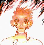  1other burning closed_mouth crying dissolving eyelashes fiery_hair fire grey_eyes highres kanmuhito looking_at_viewer orange_theme original portrait short_hair solo spiked_hair straight-on 