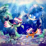  alternate_color animal_focus anorith black_eyes blue_skin bubble claws colored_skin commentary_request fangs highres munchlax no_humans pokemon pokemon_(creature) rock shiny_pokemon sunlight swimming underwater zozozoshion 