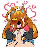 &lt;3 absurd_res animal_crossing anthro blush bodily_fluids cum cum_in_mouth cum_inside cum_on_face domestic_cat duo faceless_character faceless_male felid feline felis female first_person_view genital_fluids genitals hi_res human katt_(animal_crossing) looking_at_viewer lovetopullmicke male male/female male_pov mammal nintendo one_eye_closed open_mouth penis simple_background white_background
