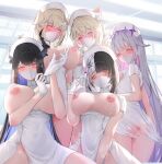  5girls absurdres ahegao animal_ears anus ass black_hair blonde_hair blue_hair blunt_bangs blurry blush breasts breasts_out broken_horn colored_inner_hair depth_of_field dog_ears eyeshadow fuwawa_abyssgard gloves grey_hair hair_between_eyes hair_flaps hat highres holoadvent hololive hololive_english horns huge_breasts koseki_bijou lactation large_breasts long_hair looking_at_viewer makeup mask matching_outfits mococo_abyssgard mouth_mask multicolored_hair multiple_girls nerissa_ravencroft nipple_piercing nipples nurse nurse_cap piercing pink_eyes pointing pointing_at_self prab purple_eyes pussy runny_makeup see-through shiori_novella siblings split-color_hair syringe twins twintails upturned_eyes very_long_hair virtual_youtuber white_gloves white_hair yellow_eyes 
