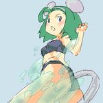  1girl bikini blush brave_fencer_musashi brave_fencer_musashiden breasts butt clothed clothing embarrassed female fontina green_hair hair looking_at_viewer low_res lowres mammal mouse mouse_ears nanasyu rodent samurai_legend_musashi short_hair skimpy solo swimsuit topo water 