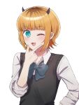  1girl :3 blonde_hair blush bob_cut demon_horns fake_horns highres horns inverted_bob memcho multicolored_hair oshi_no_ko roots_(hair) user_rdff3842 