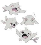  50yen ^_^ bright_pupils cetoddle closed_eyes closed_mouth commentary_request fang grey_eyes highres multiple_views no_humans pokemon pokemon_(creature) simple_background sleeping smile tongue white_background white_pupils zzz 