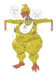 2023 absurd_res animatronic anthro areola avian beak belly bib big_areola big_belly big_breasts bird blush breasts chicken dialogue digital_drawing_(artwork) digital_media_(artwork) english_text eyelashes female five_nights_at_freddy&#039;s five_nights_at_freddy&#039;s_2 galliform gallus_(genus) hi_res huge_breasts huge_thighs looking_at_viewer machine mhdrawin mostly_nude nipples overweight overweight_anthro overweight_female phasianid pink_eyes robot scottgames segmented_arms segmented_body segmented_legs simple_background solo talking_to_viewer text thick_thighs white_background wide_hips wire withered_chica_(fnaf) yellow_body
