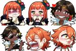  1girl 2boys bandaged_arm bandaged_hand bandages commission dark-skinned_male dark_skin deliichan5 emoji fire_emblem fire_emblem_engage fogado_(fire_emblem) let&#039;s_fucking_go_(meme) meme multiple_boys orange_hair pandreo_(fire_emblem) panette_(fire_emblem) pogchamp_(meme) second-party_source short_bangs sunglasses yellow_eyes 