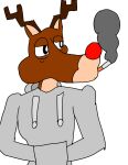 absurd_res anthro beanicat black_eyes christmas cigarette cigarette_in_mouth clothing deer grey_clothing grey_hoodie grey_topwear hi_res holidays hoodie male mammal object_in_mouth red_nose rudolph_the_red-nosed_reindeer simple_background smoking solo topwear white_background