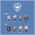  6+girls animal_ears black_hair blonde_hair blue_archive blue_background brown_hair chibi fake_animal_ears fox_ears glasses halo helmet kurumi_(blue_archive) long_hair long_sleeves miyako_(blue_archive) miyu_(blue_archive) moe_(blue_archive) multiple_girls niko_(blue_archive) open_mouth otogi_(blue_archive) pink_hair pixel_art rabbit_ears redforge round_eyewear sailor_collar saki_(blue_archive) school_uniform serafuku short_hair smile yukino_(blue_archive) 