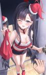  2girls absurdres black_hair blue_archive breasts cleavage deriolet grey_eyes highres ichika_(blue_archive) justice_task_force_member_(blue_archive) large_breasts long_hair looking_at_viewer multiple_girls open_mouth santa_costume smile 