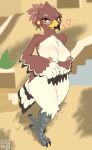 2023 absurd_res anthro avian beak biped bird blush breasts breath_of_the_wild day feathers female frita_(tloz) hair hi_res holding_breast looking_at_viewer nintendo nipples non-mammal_breasts rito smile solo the_legend_of_zelda urefunest wings