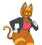 absurd_res animal_crossing anthro bottomless clothed clothing domestic_cat felid feline felis female hand_on_hip hi_res katt_(animal_crossing) looking_at_viewer lovetopullmicke mammal nintendo open_mouth open_smile simple_background smile solo white_background