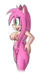 alternate_form amy_rose anthro breasts eulipotyphlan female fours_(artist) genitals green_eyes hand_on_hip hedgehog hi_res mammal nipples pink_body pussy sega solo sonic_the_hedgehog_(series)