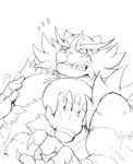  &lt;3 2016 5_fingers abs anthro biceps biped black_and_white blush cheek_tuft chest_tuft claws disembodied_hand duo embarrassed feline hand_on_chest humanoid_hands incineroar male mammal monochrome muscular muscular_male nintendo nude pec_grasp pecs pen_(artwork) pok&eacute;mon raymond158 shoulder_tuft simple_background solo_focus sweat sweatdrop teeth traditional_media_(artwork) tuft tusks video_games white_background 