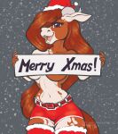 anthro bovid bovine breasts cattle christmas christmas_clothing clothing equid equine female hair hat headgear headwear hi_res holidays horn horse hybrid long_hair mammal nery_(reaper3d) open_mouth reaper3d simple_background smile solo under_boob