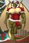 5_toes absurd_res anthro big_bulge big_pecs bottomless bulge christmas clothed clothing dragon feet hi_res holidays hudson_(zp92) humanoid male muscular nipples pecs rebel_nightwolfe solo thong toes underwear