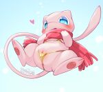 &lt;3 absurd_res anus bikini blue_background blue_eyes clothed clothing cotora female generation_1_pokemon genitals gold_bikini hi_res legendary_pokemon looking_at_viewer mew_(pokemon) nintendo pink_body pokemon pokemon_(species) pussy simple_background skimpy solo swimwear underwear