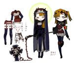  1girl armor e.g.o_(project_moon) employee_(project_moon) garter_straps grey_eyes habit holding holding_weapon lobotomy_corporation long_sleeves looking_at_viewer maipll_two multiple_girls nun one_eye_closed one_side_up one_sin_and_hundreds_of_good_deeds orange_hair plate_armor project_moon purple_thighhighs simple_background thighhighs weapon white_background 